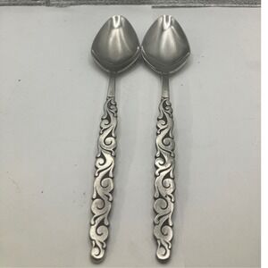 Lyon Stainless Florentine scroll‎ Spoons Set of 2 Vintage Serving Tablespoon